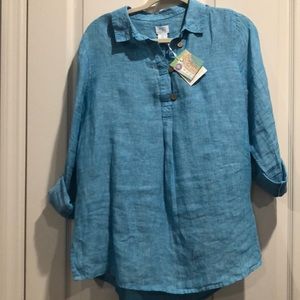 Sigrid Olsen turquoise linen blouseSz M